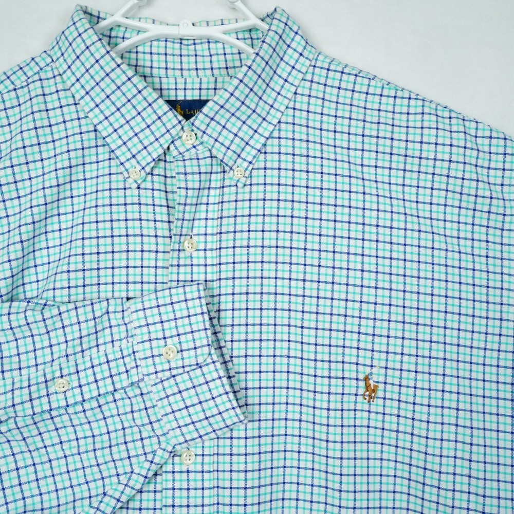 Ralph Lauren Mens 2XB Blue Teal Tattersall Check Button Down Shirt Long Sleeve
